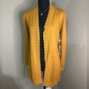 NWT EVOLUTION BY CYRUS Scalloped Edge Long Cardigan in gild‎ bronze